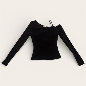 Princess Polly Black Glitter Asymmetrical Long Sleeve Top Size 4